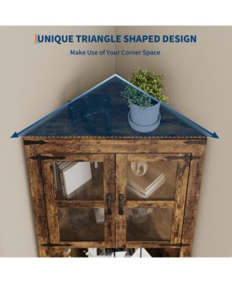 Tall Corner Cabinet, Farmhouse Corner Storage Cabinet with Glass Door & Adjustable Shelves, Space Saving Storage