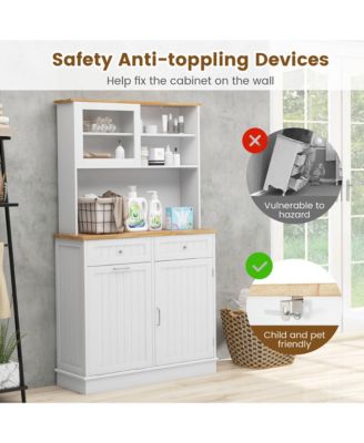 Double Tilt Out Trash Cabinet w/ Hutch Kitchen Pantry Storage Cabinet