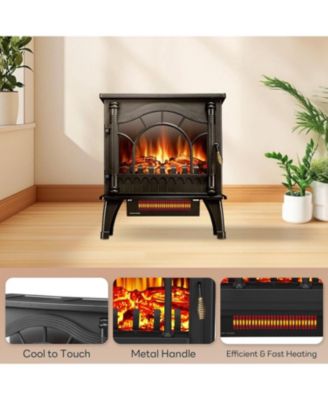Freestanding Electric Fireplace Stove with Realistic Flame, 5100 BTU Electric Fireplace Heater with Retro Design, 1000W/1500W