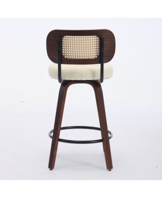Set of 3 Rattan Counter Stools with Upholstered Seat and Cane Back