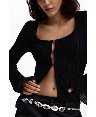 Women's T-shirt with snap buttons and tie