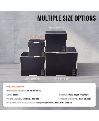 SUGFIT 3-in-1 Plyo Jump Box 16/14/12" Wooden Agility Training Box