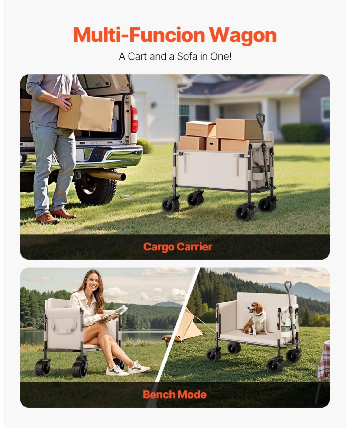 Sugfit 2-in-1 Convertible Folding Wagon Bench with 550 lb Capacity & Adjustable Handle