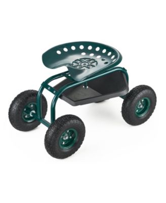 SUGFIT Rolling Garden Scooter with Swivel Seat & Multi-compartment Tool Storage