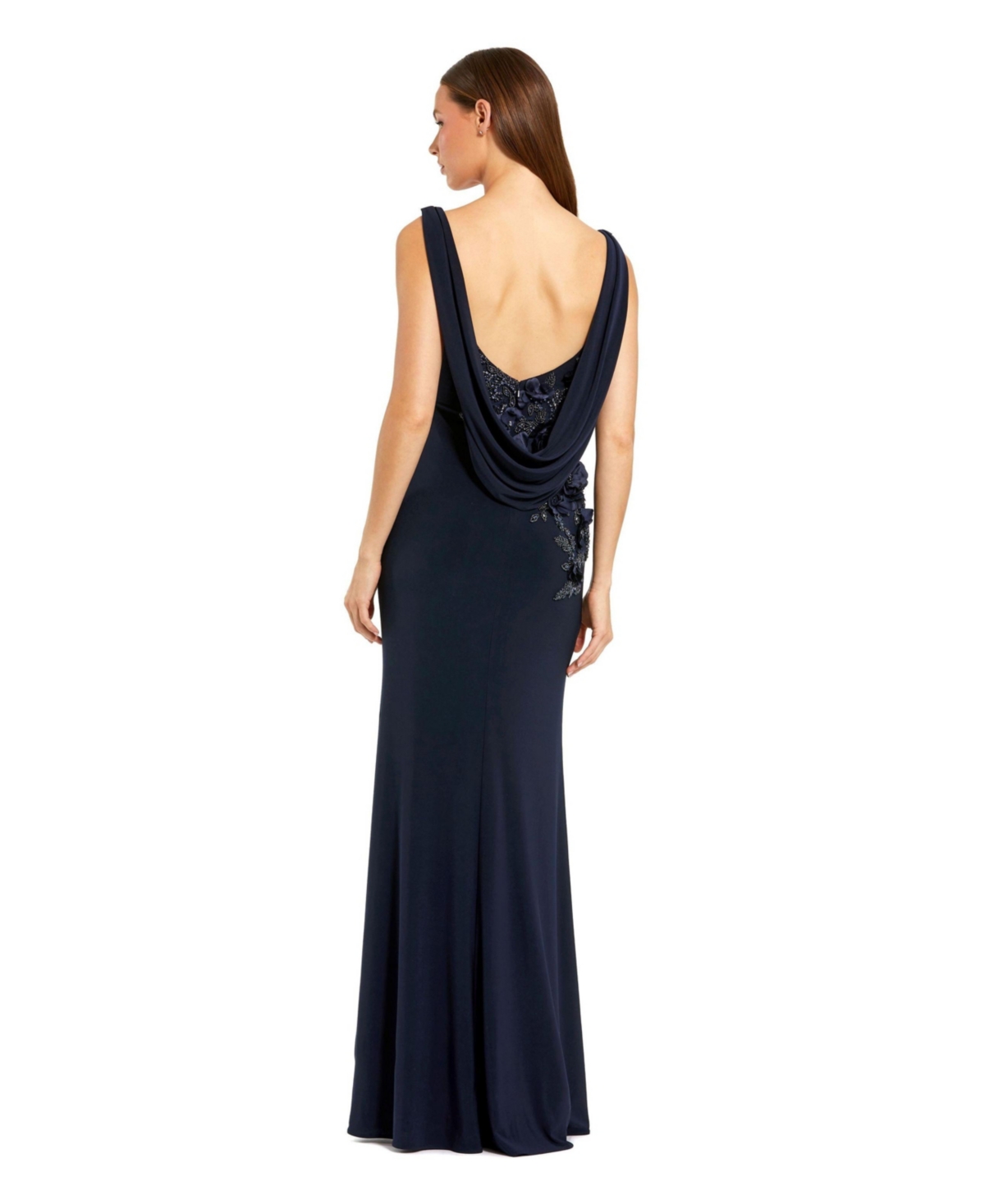 Mac Duggal Women's Sleeveless Jersey Cowl Neck Gown With Beading