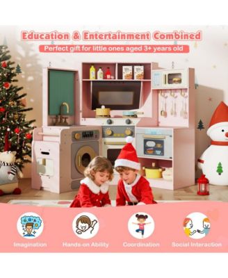 Corner Kids Play Kitchen with Lights Sounds and Pull Out Trash Bin.