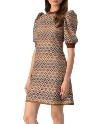 Women's Short Knitted Dress With Puffed Sleeves