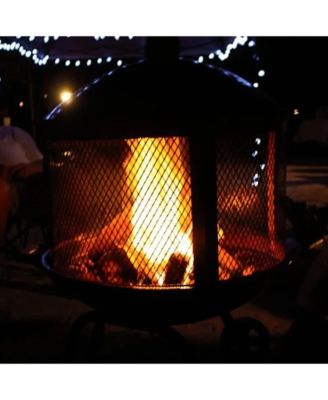 Portable Fire Pit, 28" Outdoor Fireplace w/ Sliding Door