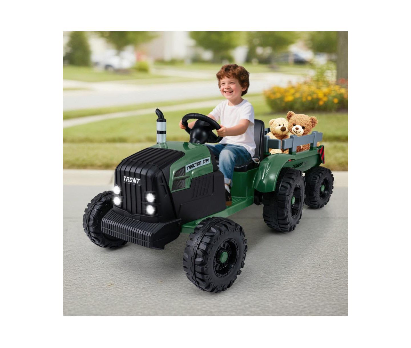 Детская игрушка HONGGE 24V Kids Ride On Tractor with Detachable Trailer, цвет: Тёмный зелёный — фото 5