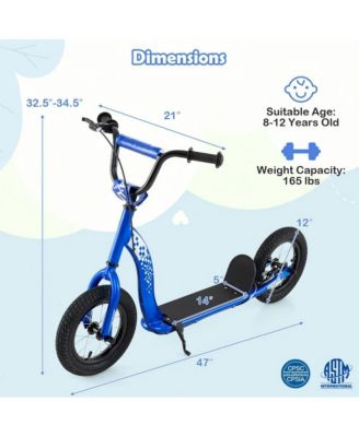 Youth Kick Scooter with Adjustable Height and Inflatable Wheels
