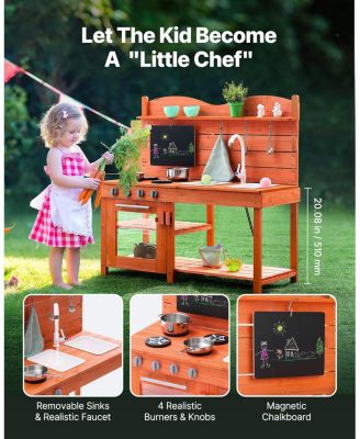 Wooden Outdoor Mud Kitchen for Kids with Sink Stove and Pots