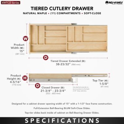 15&#39;&#39; Tiered Cutlery Drawer Organizer with Soft-Close, 4WTCD-18HSC-1