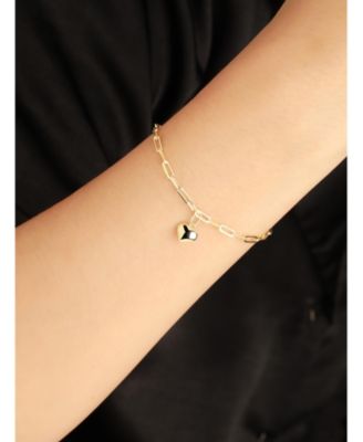 Sweet Heart Charm with Paperclip Chain Bracelet in 14K Gold, 7.5in, approx. 2.6 grams.