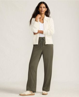 Women's Petite Sport Knit High Rise Pull On Relaxed Straight Leg Pants