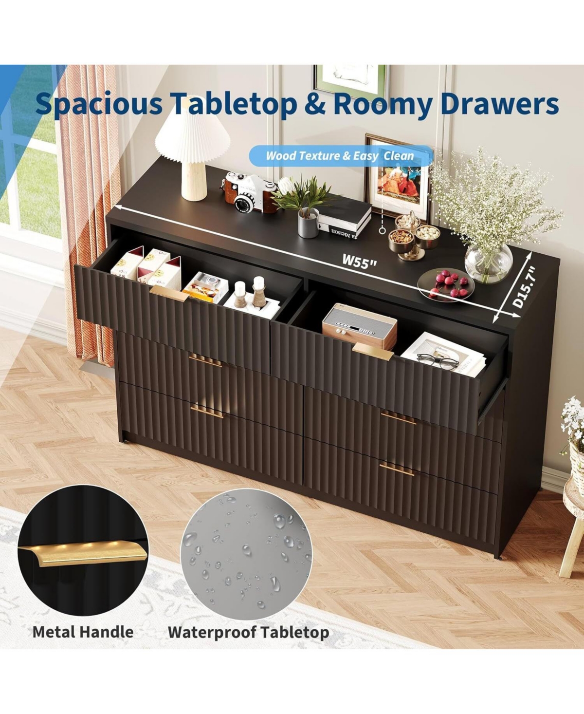 gaomon Drawer Dresser for Bedroom Storage, Modern Dressers & Chests of Drawers with Fluted Front