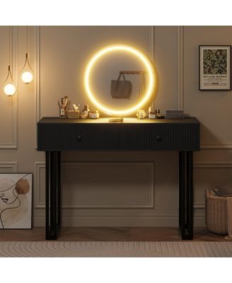 Vanity Desk with Mirror and Lights, Small Makeup Vanity with 2 Drawers, Modern Vanity Organizer with 3 Color Lights