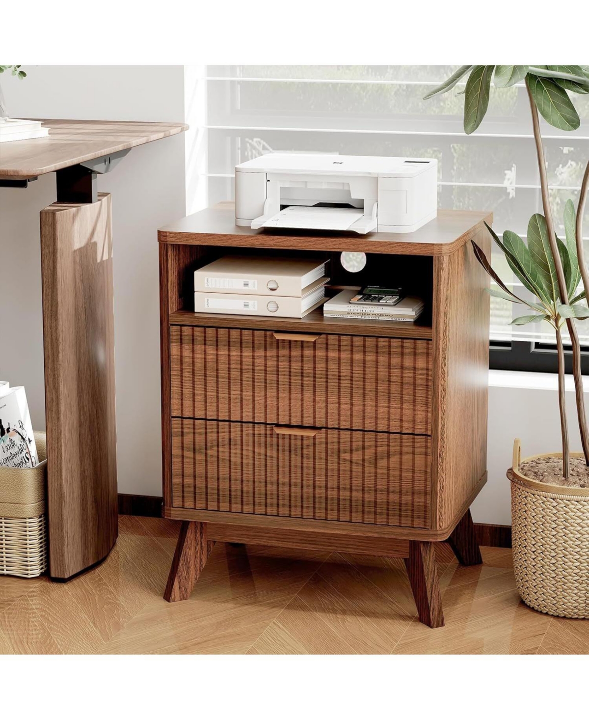 Gaomon 2pcs Wood Nightstand with Usb Charging Station & Outlets