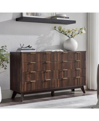 54" Fluted 8-Drawer Dresser, Modern Chest w/ Faux Marble Top, TV Stand & Wood Organizer