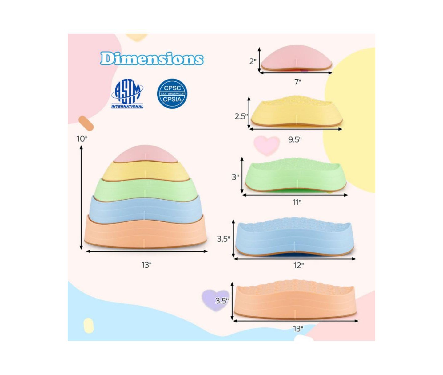 Детские игрушки HONGGE Stackable Non-Slip Kids Stepping Stones, 5-Piece Set, Ages 3+, цвет: Синий — фото 2