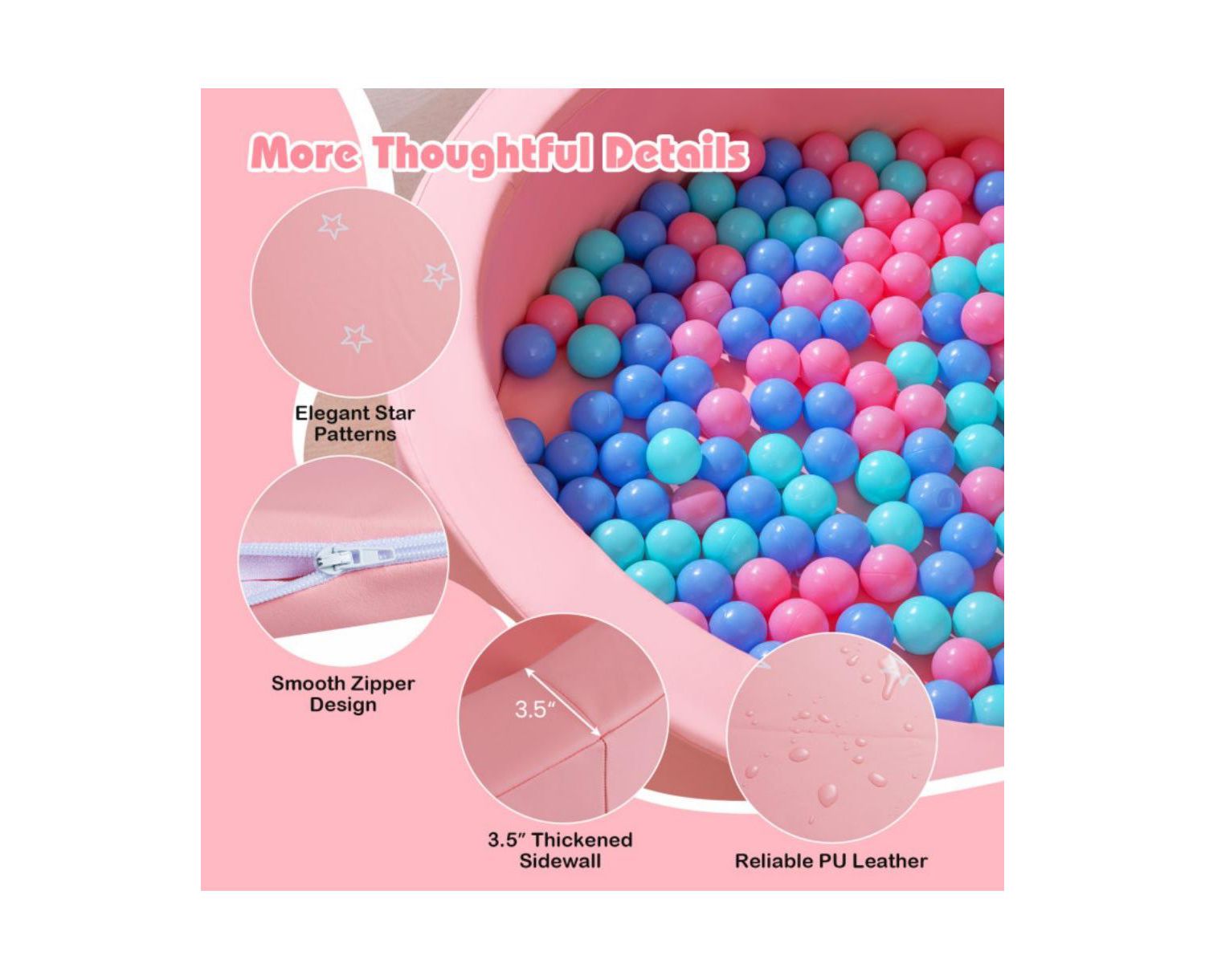 42.5 Inch Round Foam Ball Pit with Washable PU Cover