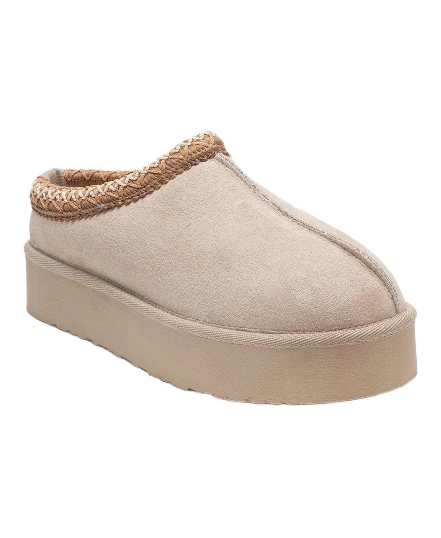 Женские тапочки Forever & Always Shoes Avelia Leather Winter Slippers, цвет: Бежевый замшевый кожаный — фото 1