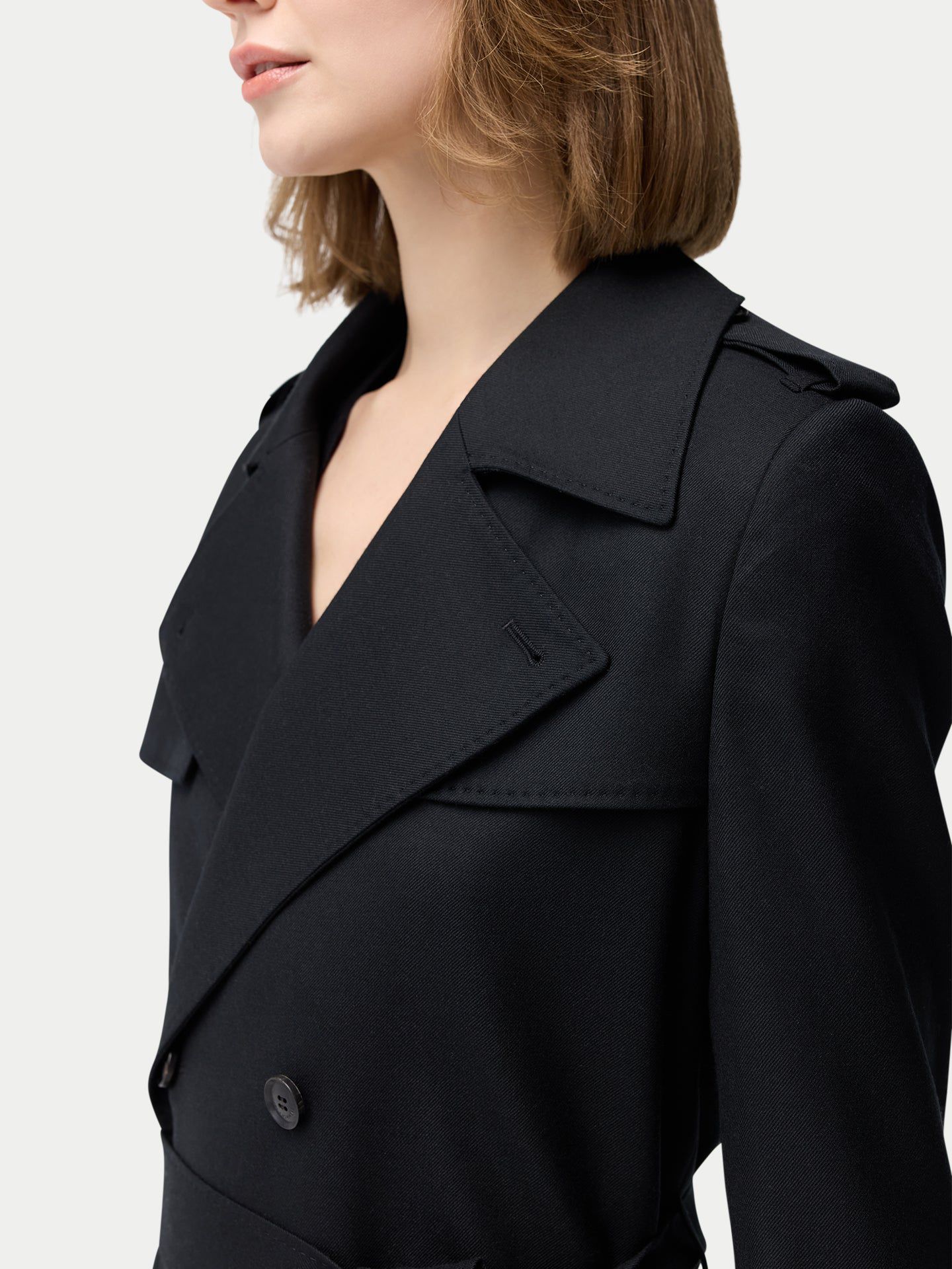 Женская куртка Gobi Cashmere Double Breasted Cashmere Trench Coat Black, цвет: Чёрный синий графитовый — фото 2
