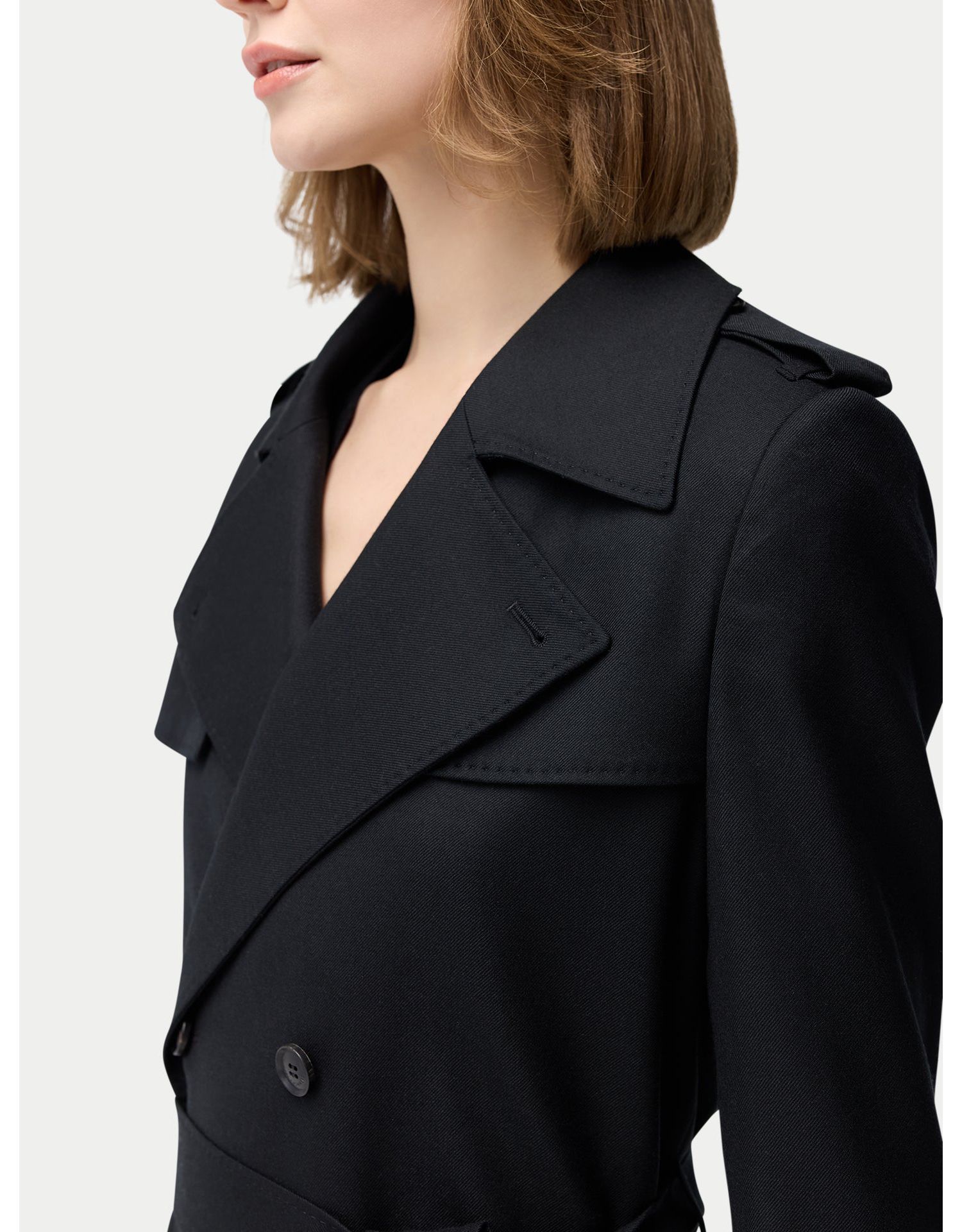 Women's Double Breasted Cashmere Trench Coat Black