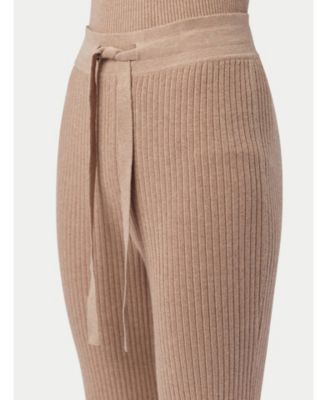 Women's Drawstring Ribbed Cotton Silk Cashmere Blend Flares