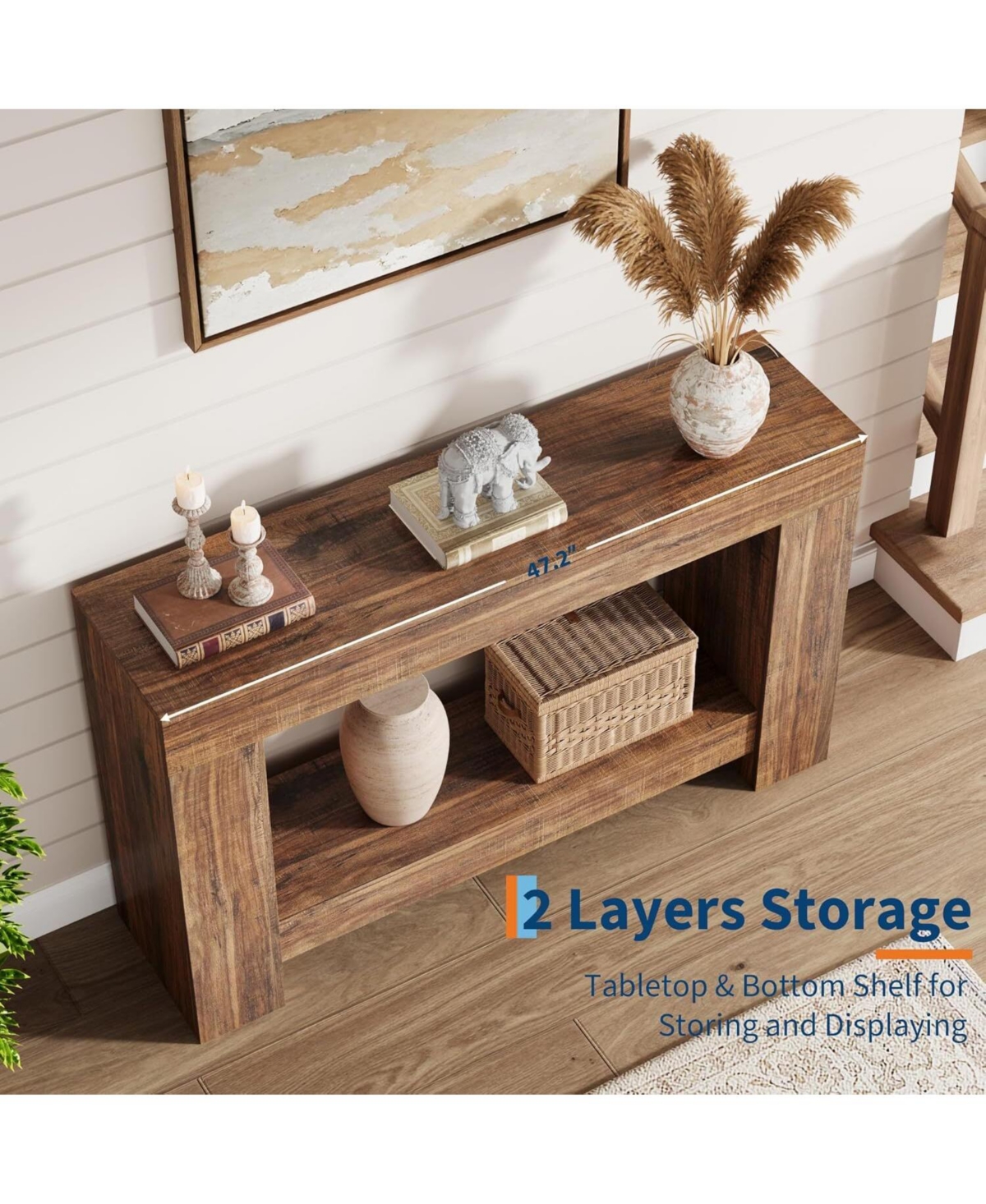 gaomon Console Table for Entryway, Wood Farmhouse Console Table for Living Room, 2-Tier Large Sofa Table with Storage, Wooden Entryway Entry Table
