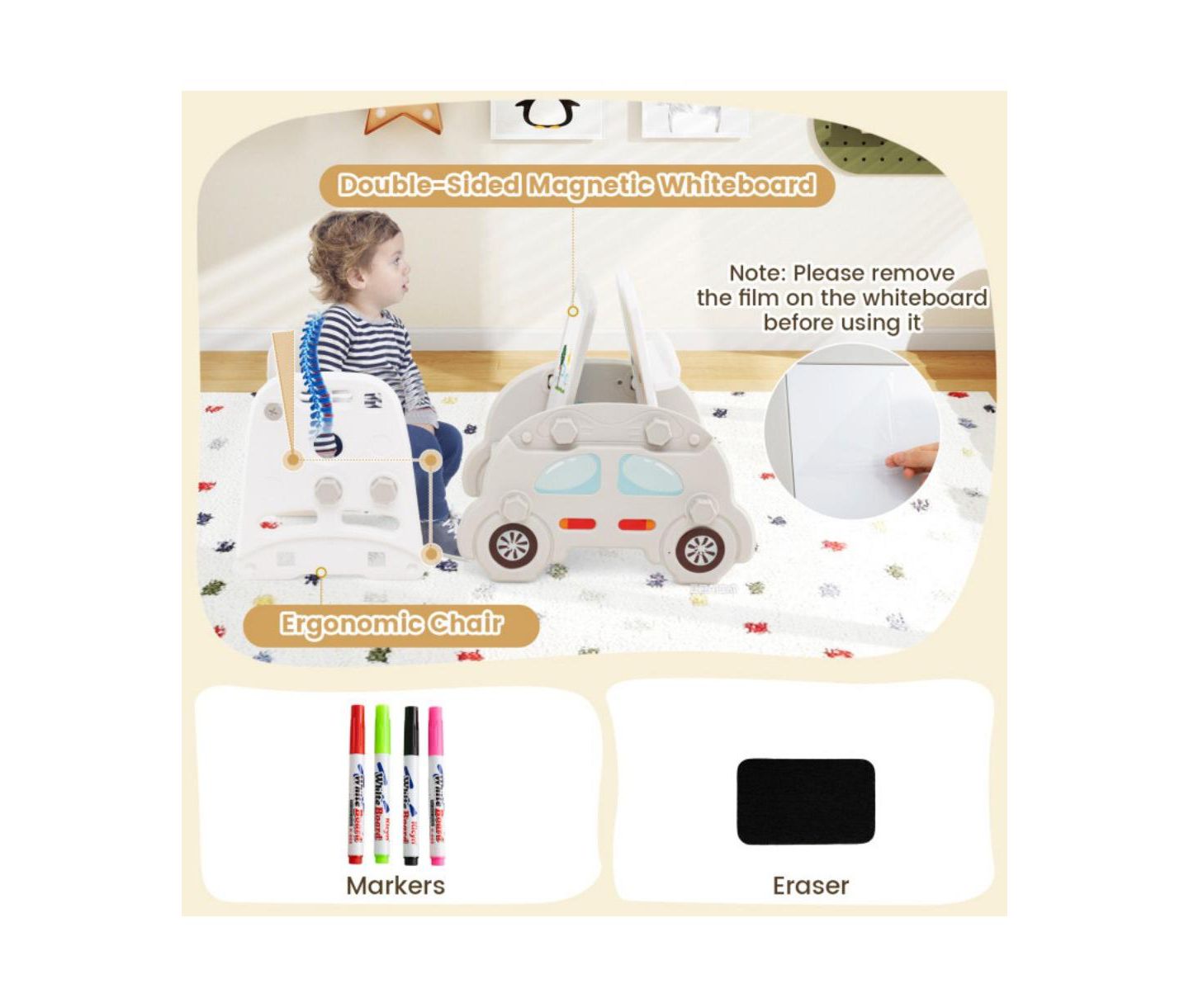 Детские игрушки HONGGE 5 in 1 Convertible Toddler Slide and Art Easel Set, цвет: Серый — фото 3