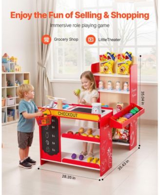 Kids Wooden Grocery Store Playset with Conveyor Belt and Scanner
