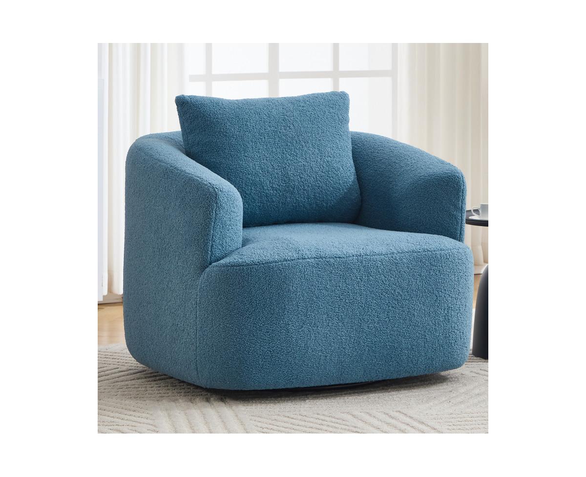 Sumyeg 360°Swivel Round Upholstered Comfy Chair With One Soft Pillow High-Resilience Sponge Single Sofa