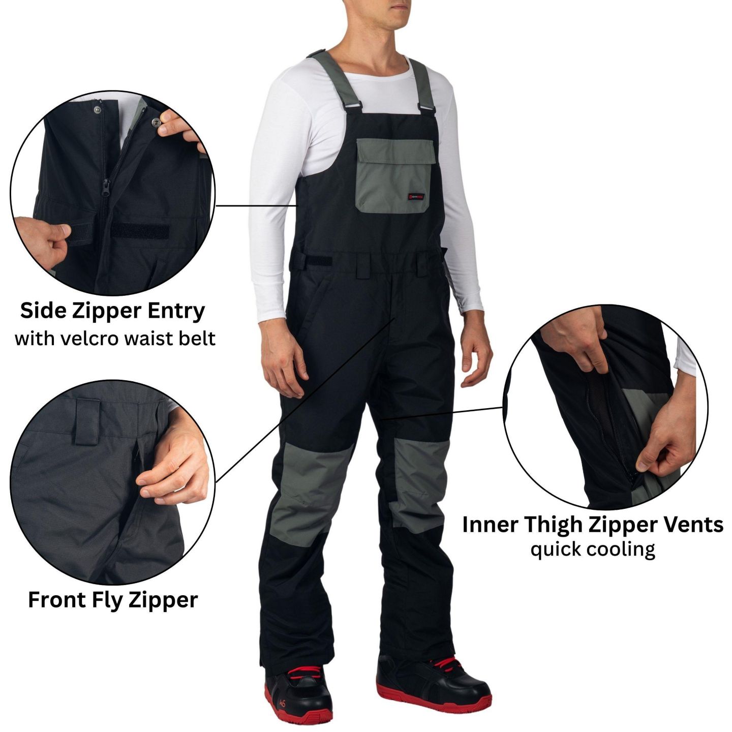 Мужские брюки Alpine Swiss Snow Bib 10K Waterproof Ski Overalls Insulated Snowboard, цвет: Чёрный — фото 2