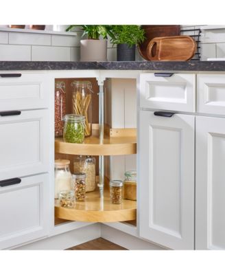 28" Lazy Susan Pie-Cut Banded Wood, 2-Shelf