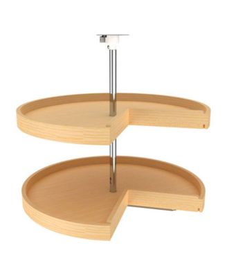 28" Lazy Susan Pie-Cut Banded Wood, 2-Shelf
