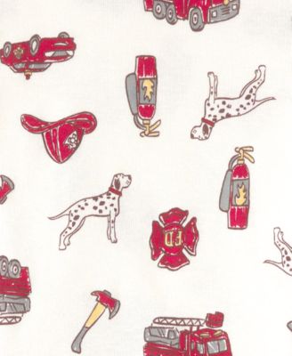 Boys' Toddler 2T-5T Firetruck Striped Top and Pajama Pants, 4-Piece Set