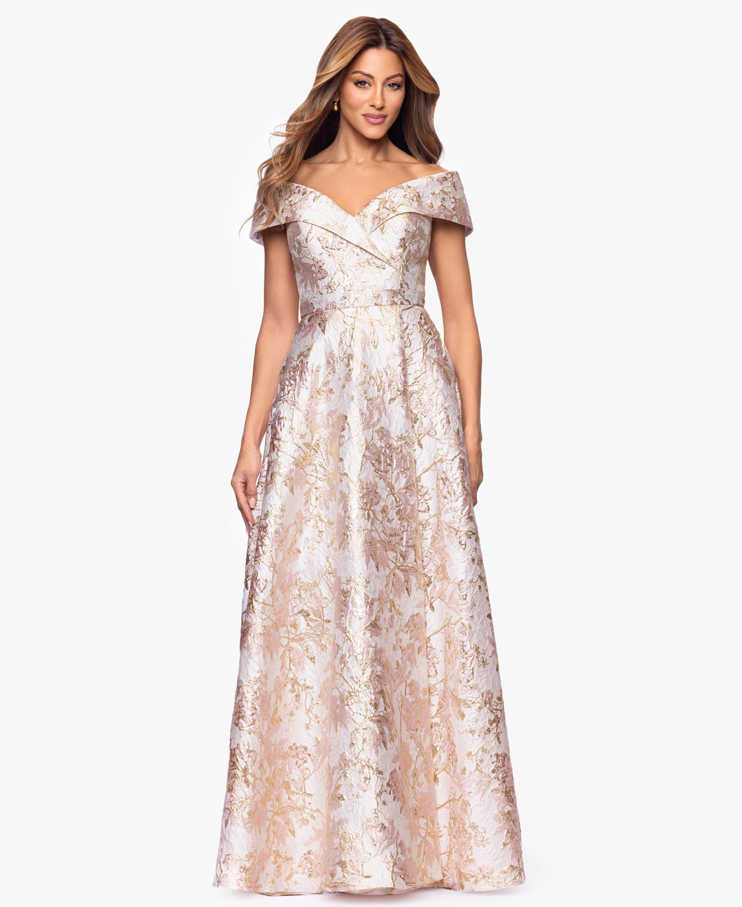 Petite Sweetheart-Neck Metallic-Jacquard Ball Gown