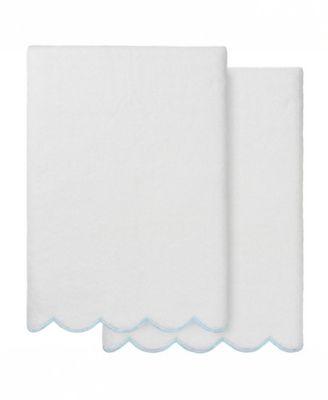 Linum Home Adornia Scallop Cotton 2-Pc. Bath Towel Set, 27" x 54" - White, Blue, 2 Piece Bath Towel Set