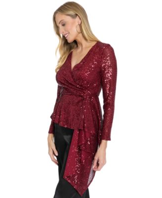 Women's V-Neck Sequin Embellishment Top