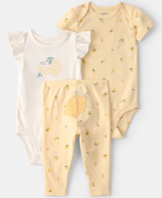Baby Girls' Lemon Print Bodysuits and Pants, 3-Piece Set