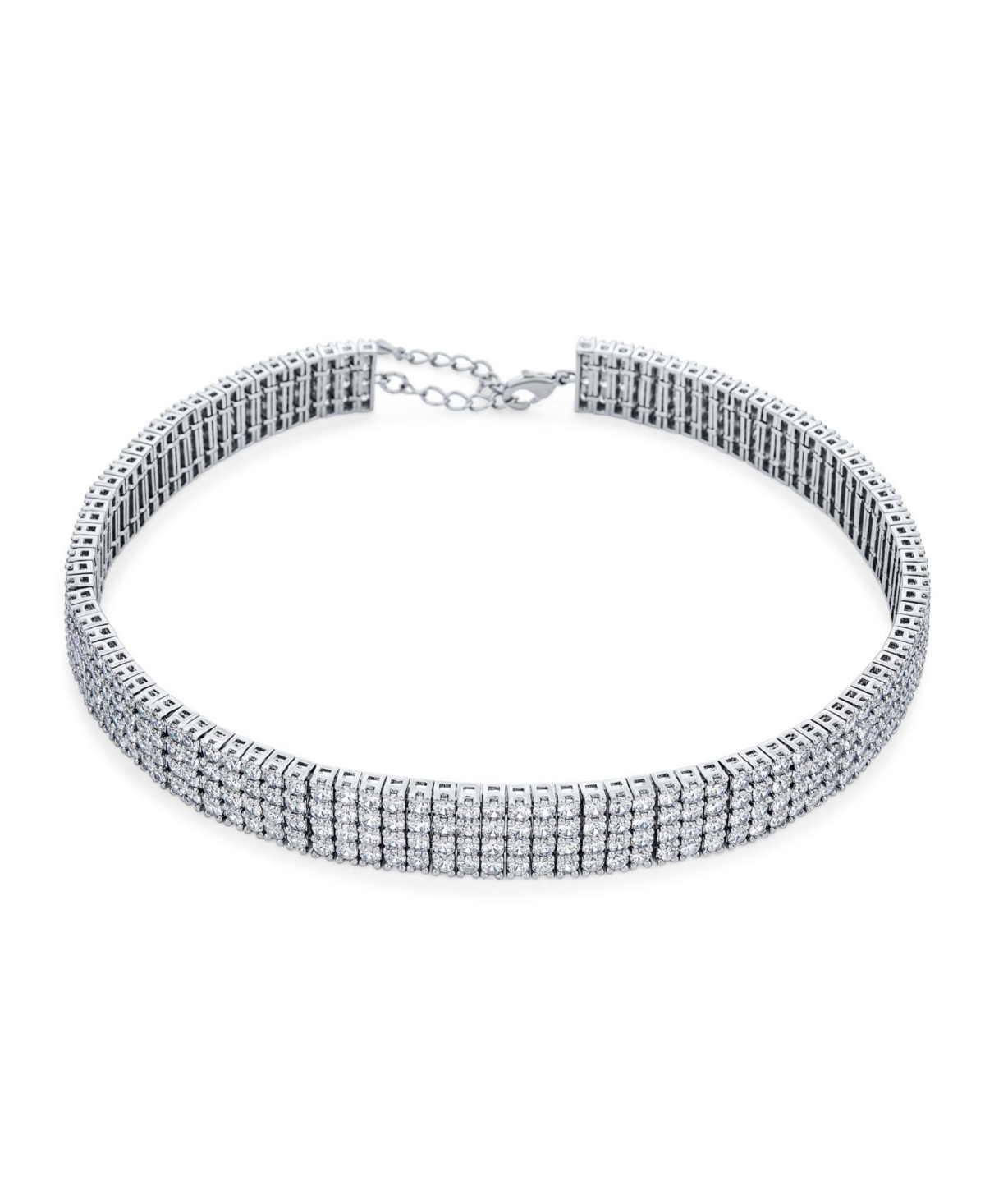 Bling Jewelry Holiday Wide 5 Row Crystal Statement Choker Necklace & Circle Round Compass Cubic Zirconia Cz Dangle Earring Jewelry Set