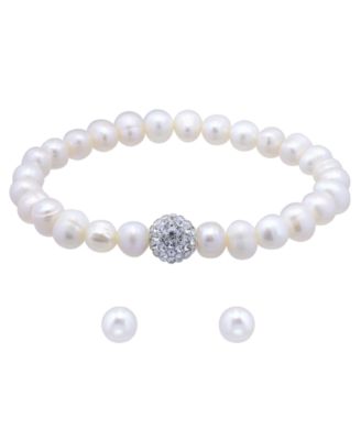 Freshwater Pearl Stretch Bracelet and Stud Earrings Set