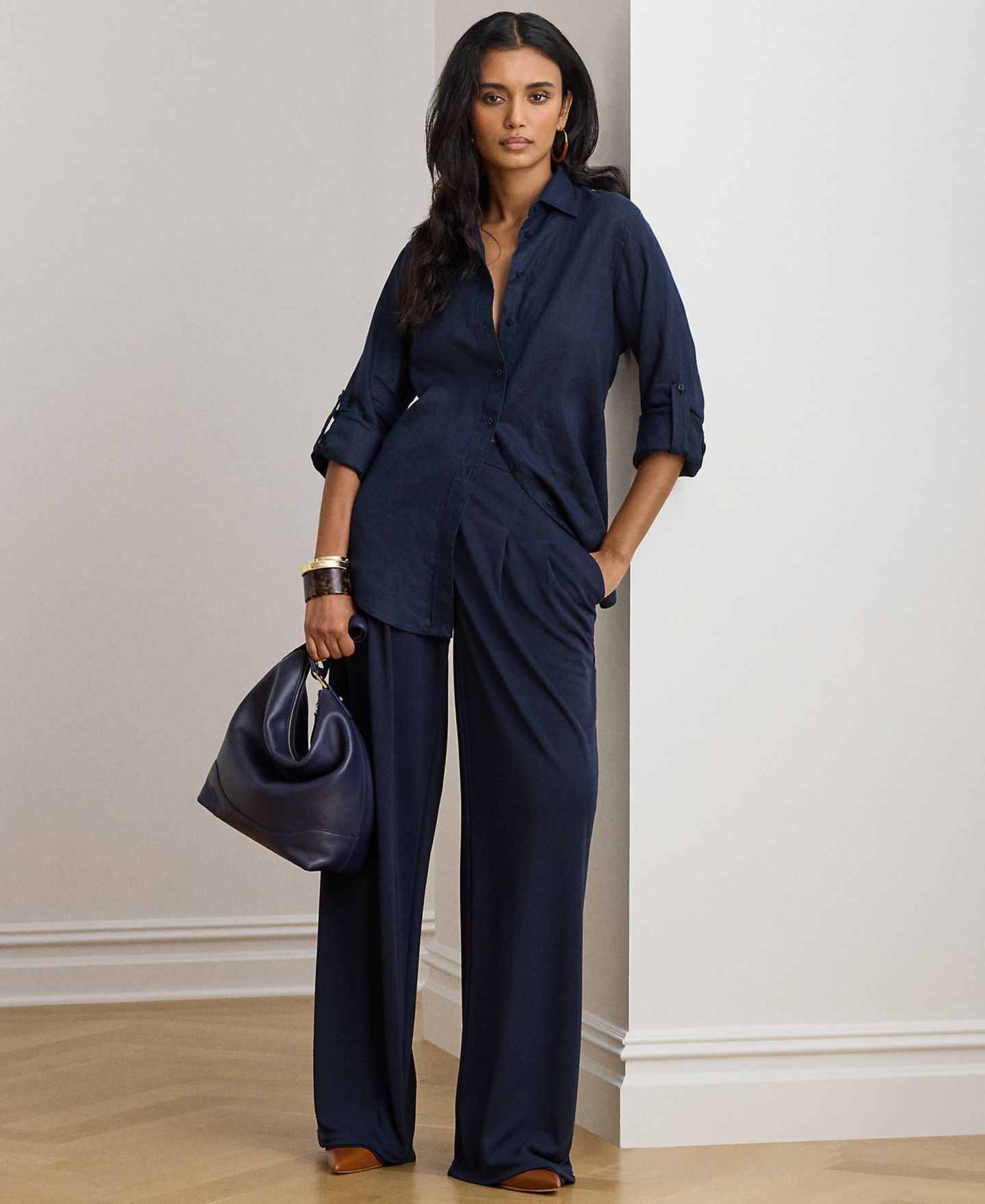 Женская рубашка Lauren Ralph Lauren Linen, цвет: Тёмно-синий — фото 4