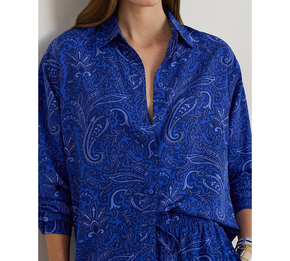 Lauren Ralph Petite Long-Sleeve Paisley Crepe Shirt