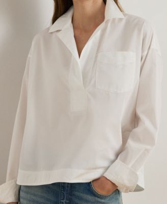 Petite Broadcloth Spread Collar Cropped Shirt