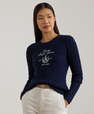 Petite Embroidered-Crest Crew Neck Sweater