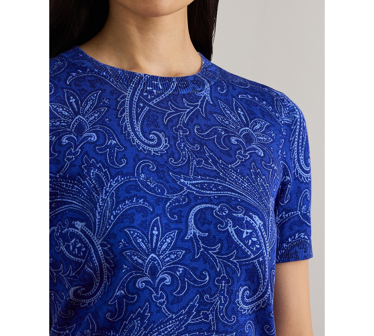 Lauren Ralph Petite Paisley Short-Sleeve Sweater