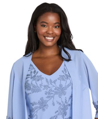 Petite Georgette Tea-Length V-Neck Dress with Removable Jacket