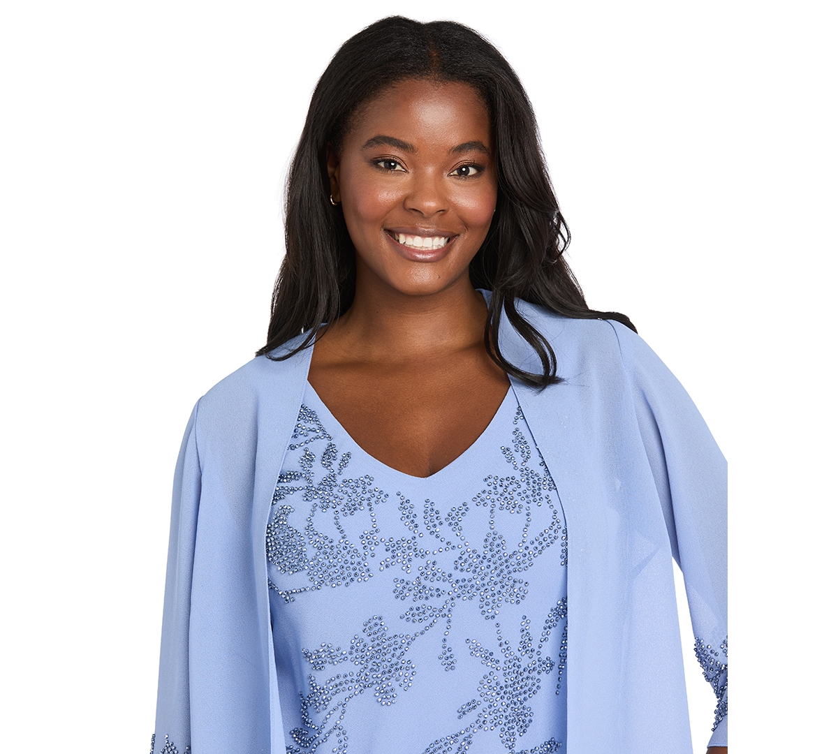 R & M Richards Petite Georgette Tea-Length V-Neck Dress with Removable Jacket