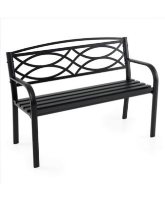 Outdoor Bench 45.5" Patio Garden Bench with Backrest Curved Armrests for Backyard